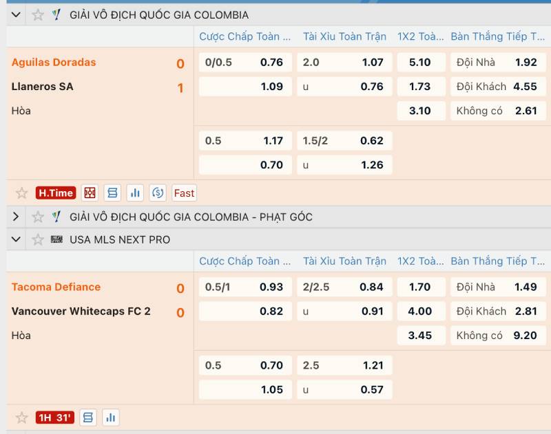 Các loại kèo rung phổ biến